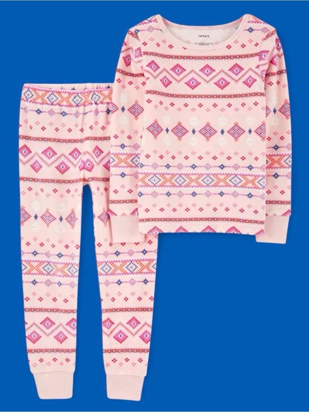 Carter's Fair Isle Pink Geo-Print Pajama Set with Purple & Blue Accents size 4T